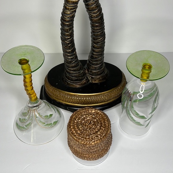 Bundle Free Gift Palm Tree Martini Glass Palm Tree Goblet Glass Wicker Glass - Picture 4 of 12